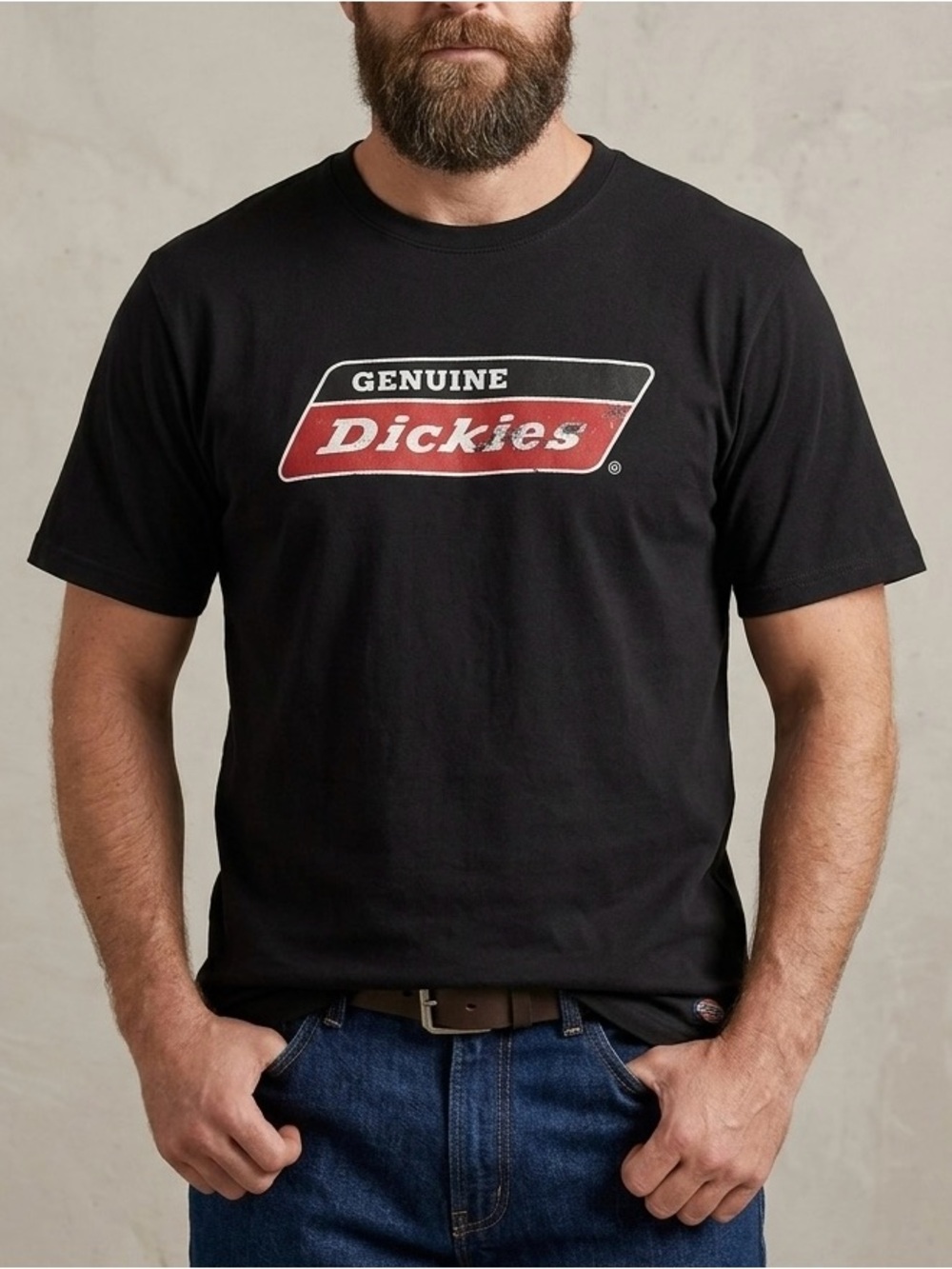 Genuine Dickies Black Graphic Logo TShirt Mens Workwear Streetwear Size Large